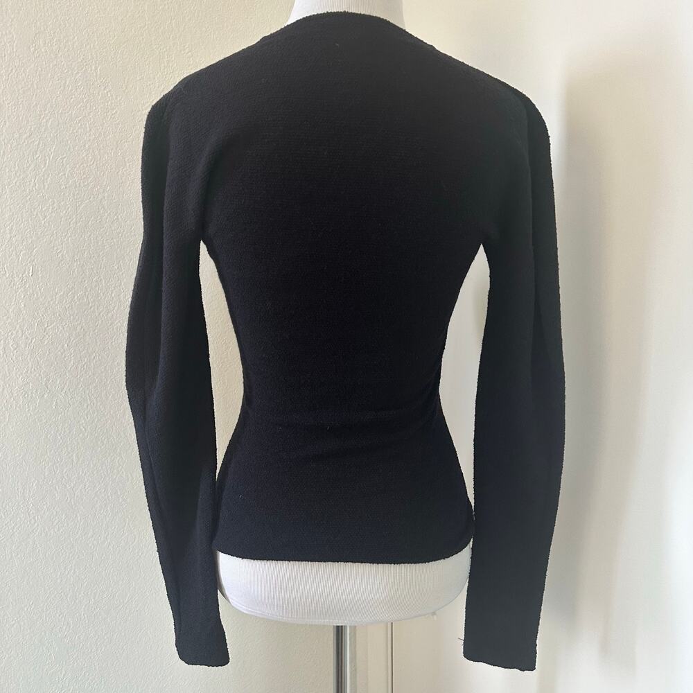 Irene Van Ryb Wool Blend Top V Neck Fitted Long Sleeve Black Small Minimalist - Picture 6 of 7